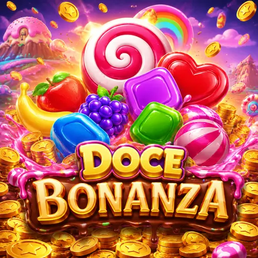 Capa de Sweet Bonanza com doces coloridos e bombas de multiplicador